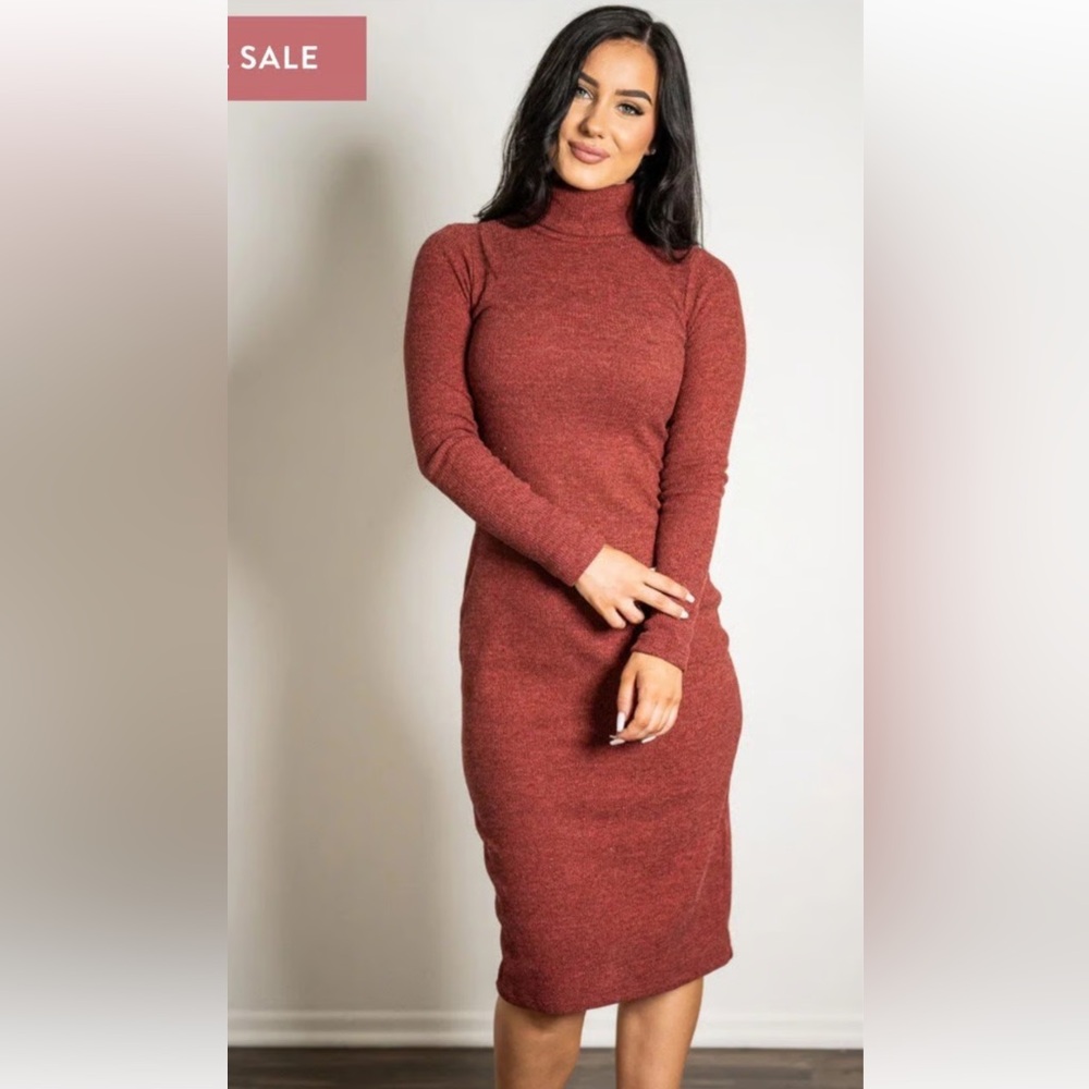 Sozy Women’s Elegant Long Sleeve Rust Dress Size M